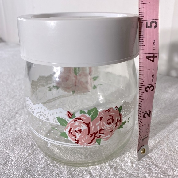 Vintage Carlton Glass Canister 3/4L Pink Victorian Rose Jar W Plastic Lid - Picture 2 of 12
